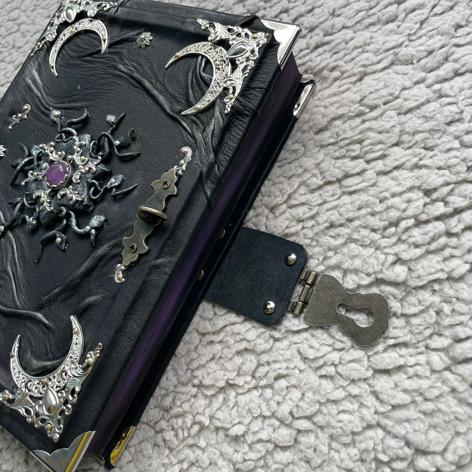 Gothic Leather Grimoire: Amethyst & Silver - Handmade Witchcraft Journal