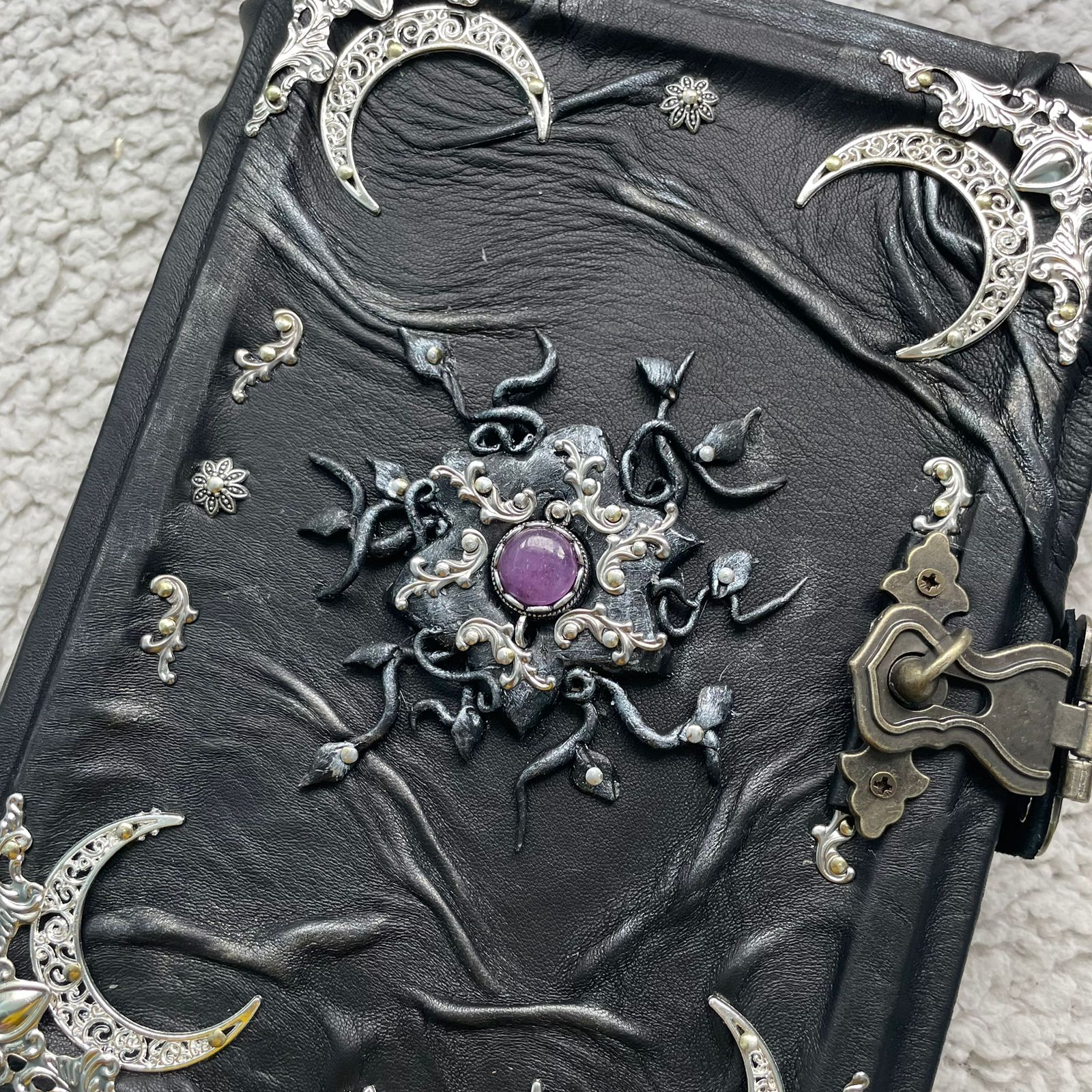 Gothic Leather Grimoire: Amethyst & Silver - Handmade Witchcraft Journal