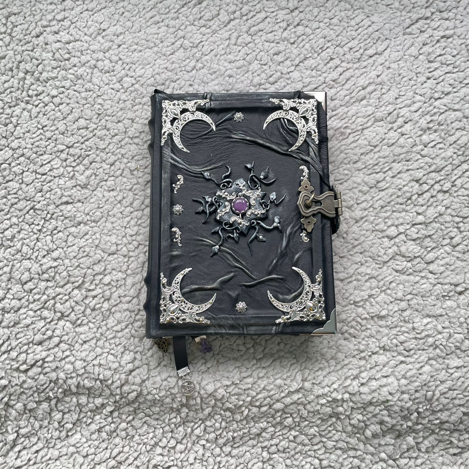 Gothic Leather Grimoire: Amethyst & Silver - Handmade Witchcraft Journal