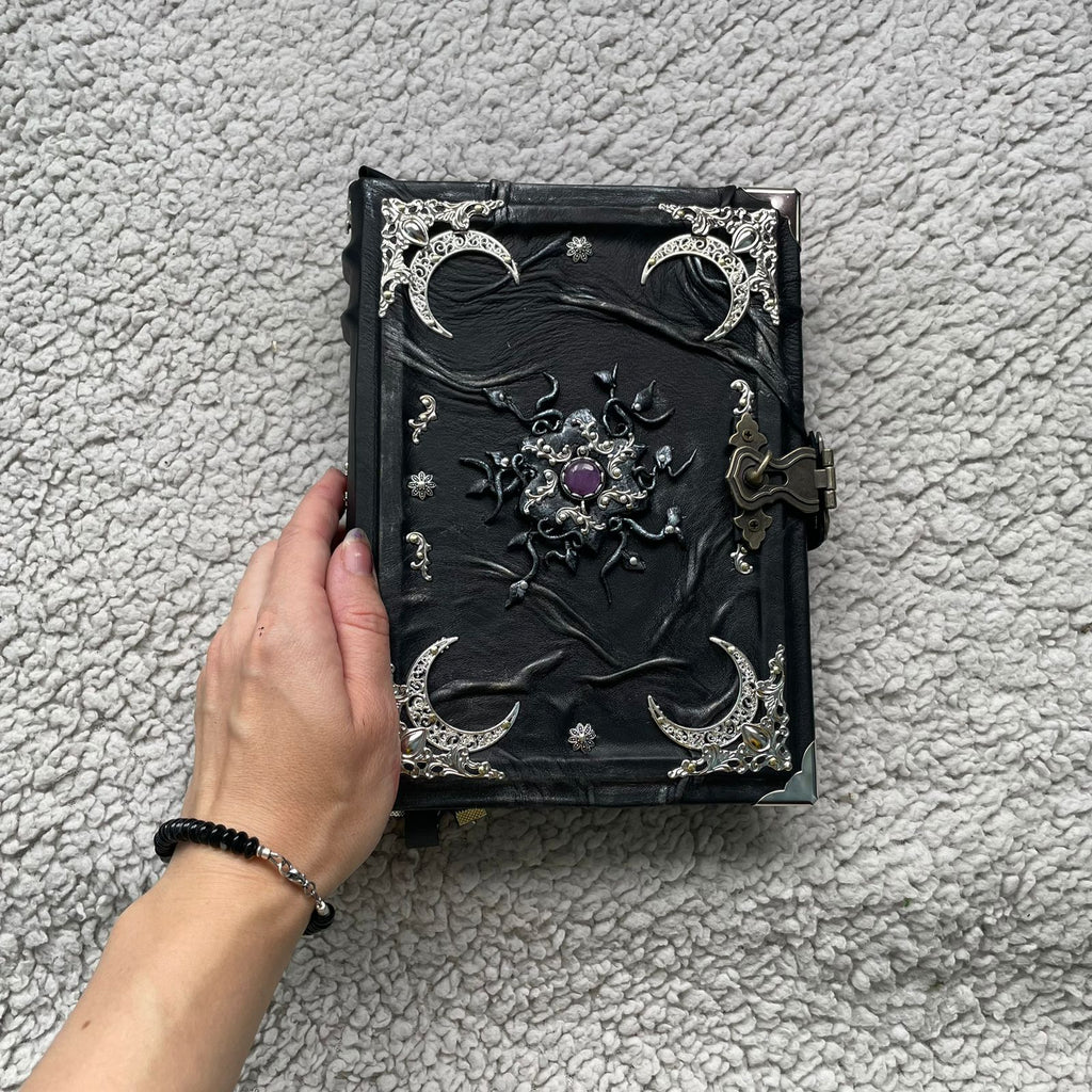 Gothic Leather Grimoire: Amethyst & Silver - Handmade Witchcraft Journal