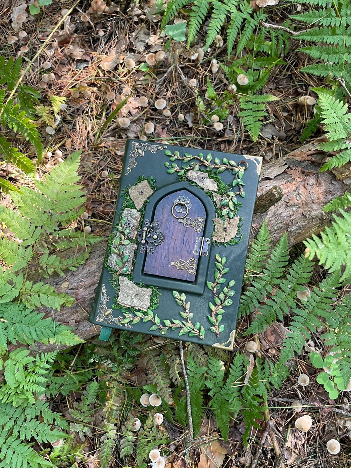 The Door to Fairyland Grimoire – Green Leather Journal with Working Door, Personalized Message
