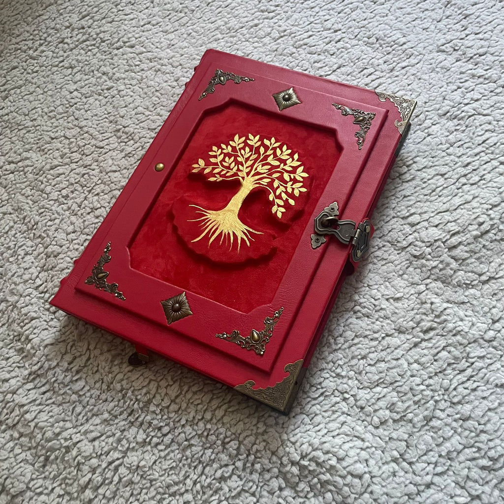Red Leather Tree of Life Grimoire: Family Book of Shadows