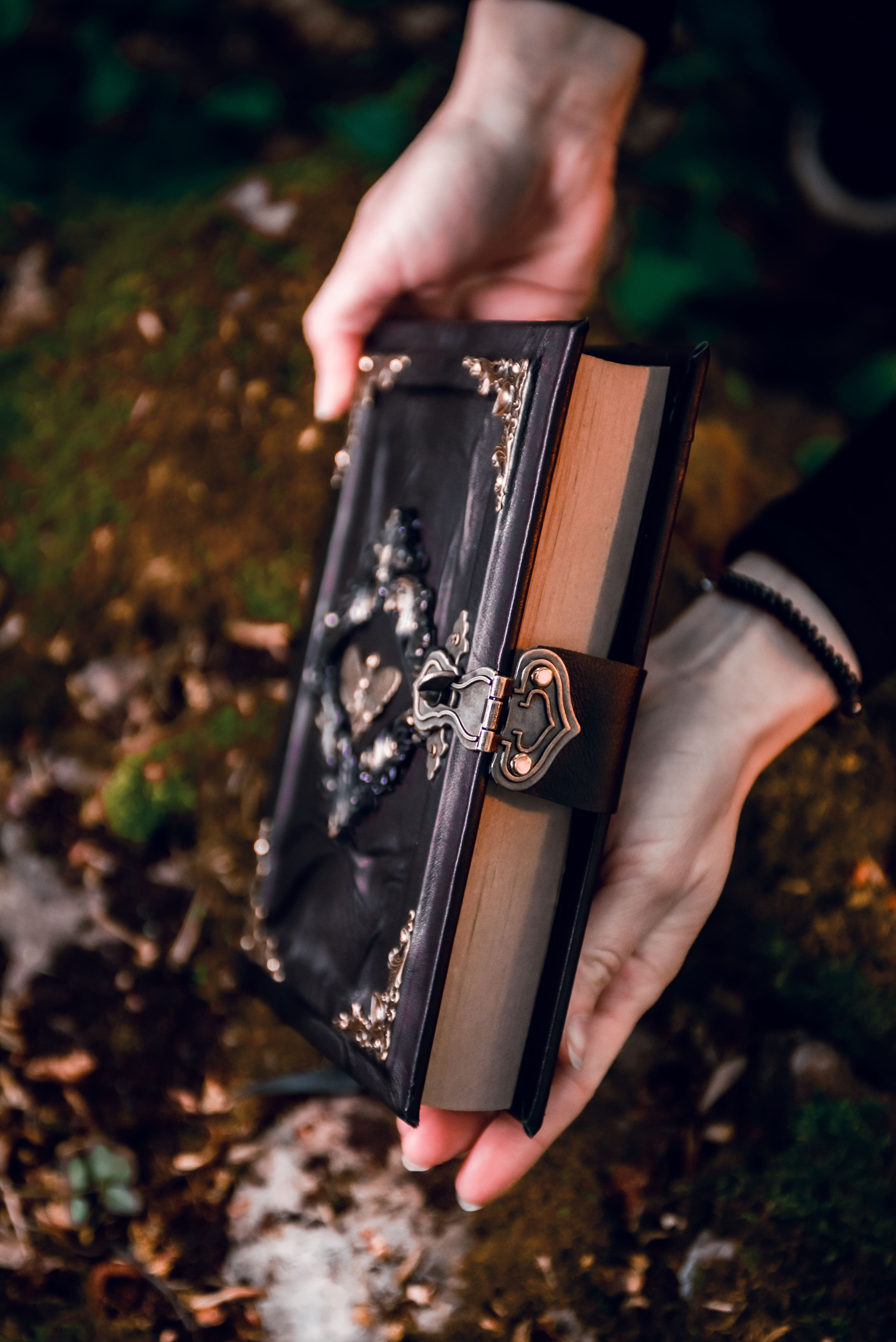 Death’s Head Moth Grimoire – Gothic Leather Witchcraft Journal for Dark Arts