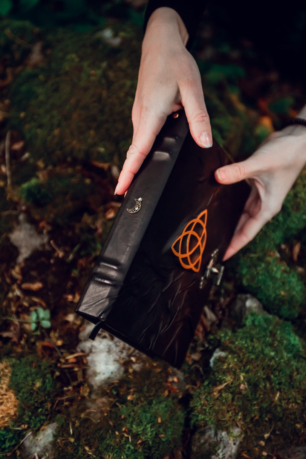 Leather Grimoire with Gold Triquetra | Book of Shadows Journal | Handmade Witch Notebook | Pagan Gift