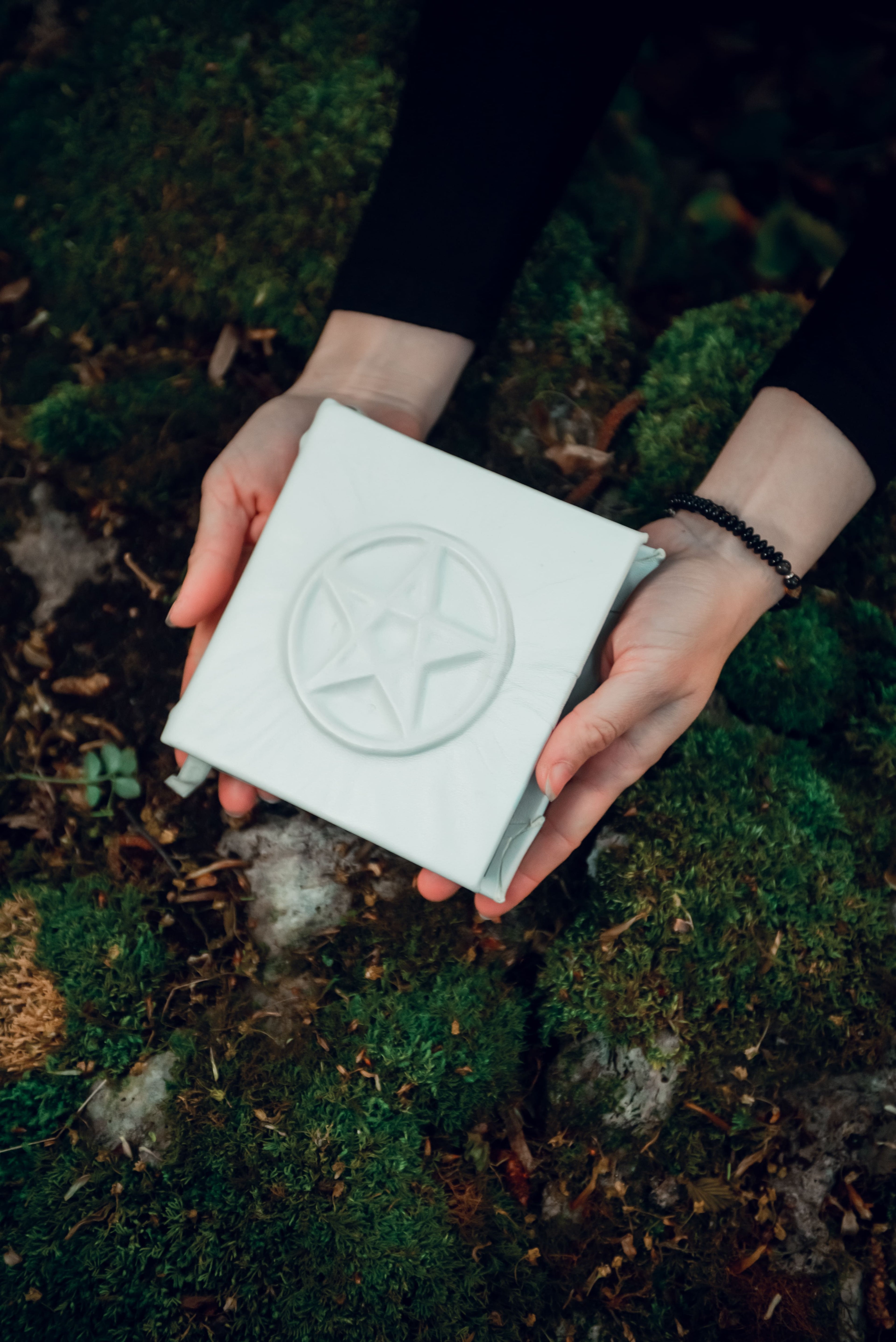 White Pentagram Pocket Grimoire | Handmade Leather Book of Shadows | Mini Witch Journal | Pocket Spell Book | Wiccan Notebook