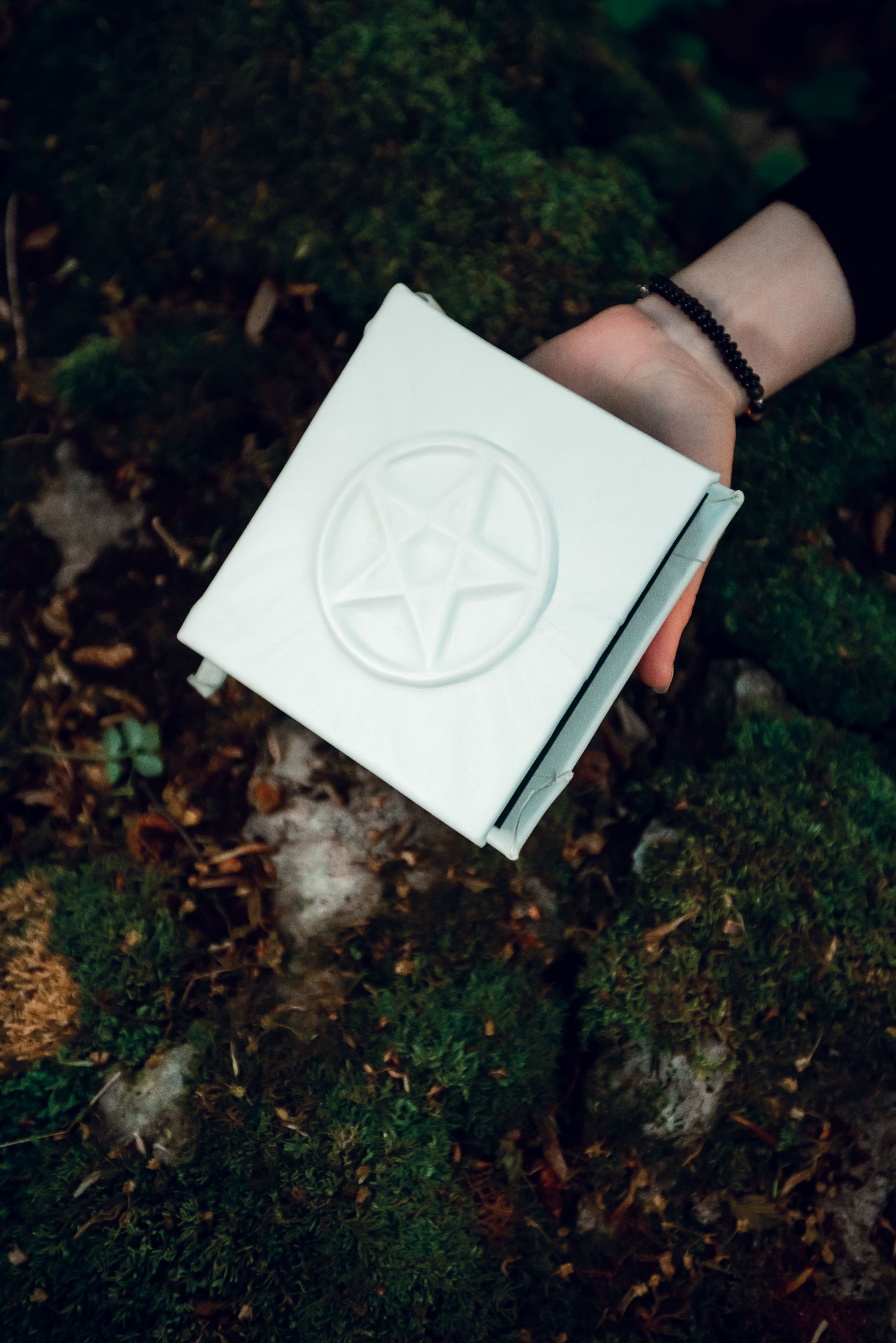 White Pentagram Pocket Grimoire | Handmade Leather Book of Shadows | Mini Witch Journal | Pocket Spell Book | Wiccan Notebook