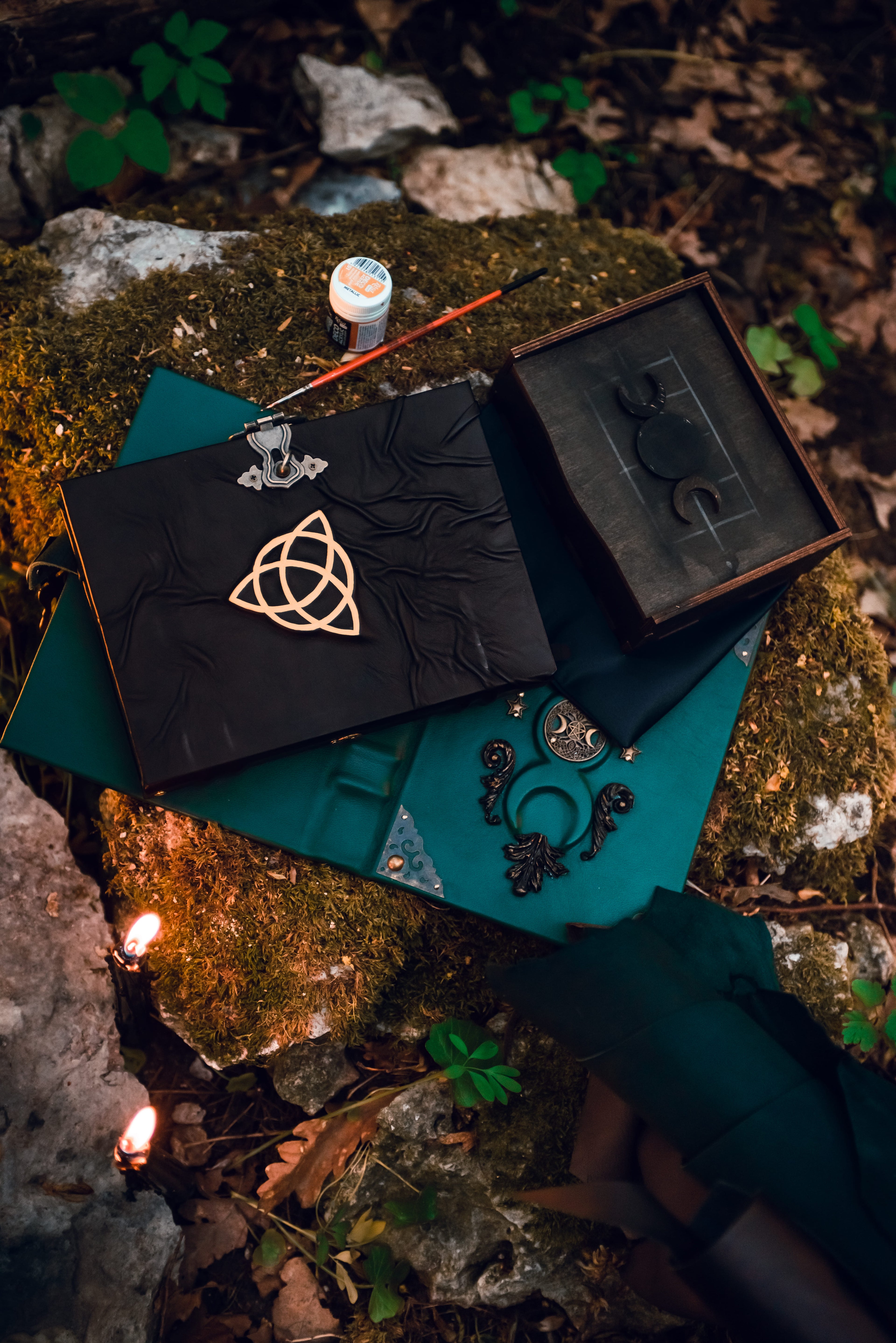 Leather Grimoire with Gold Triquetra | Book of Shadows Journal | Handmade Witch Notebook | Pagan Gift