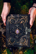 Amethyst Moon Grimoire – Witchcraft Book of Shadows, Handmade Leather Journal, Moon Phases SpellBook