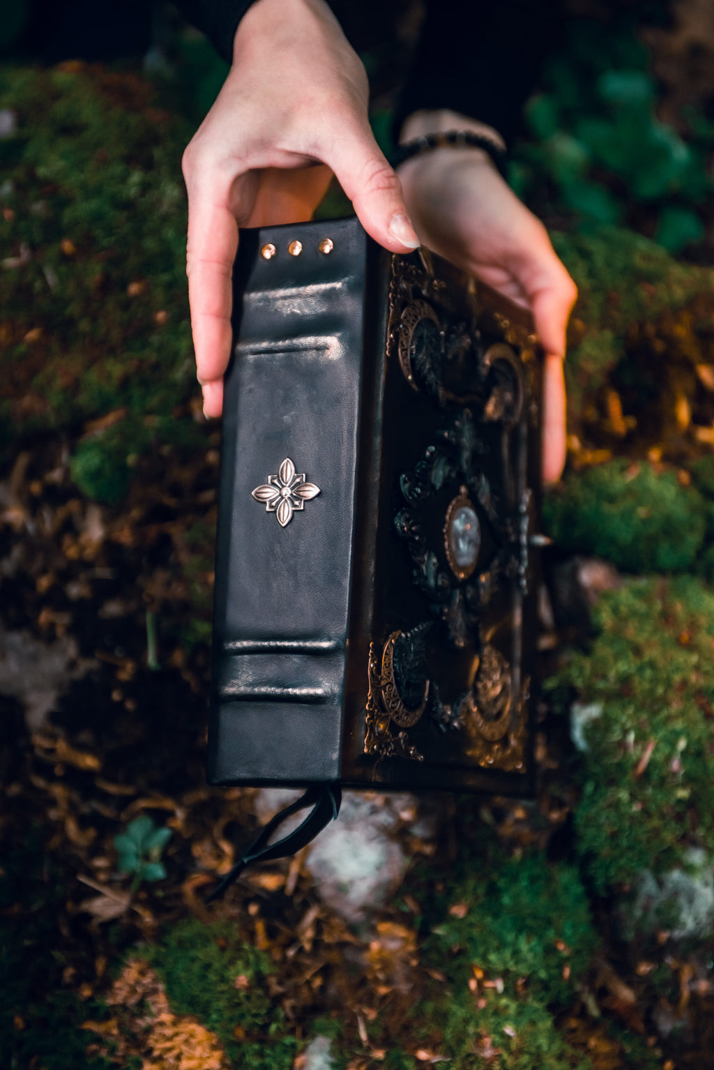 Amethyst Moon Grimoire – Witchcraft Book of Shadows, Handmade Leather Journal, Moon Phases SpellBook