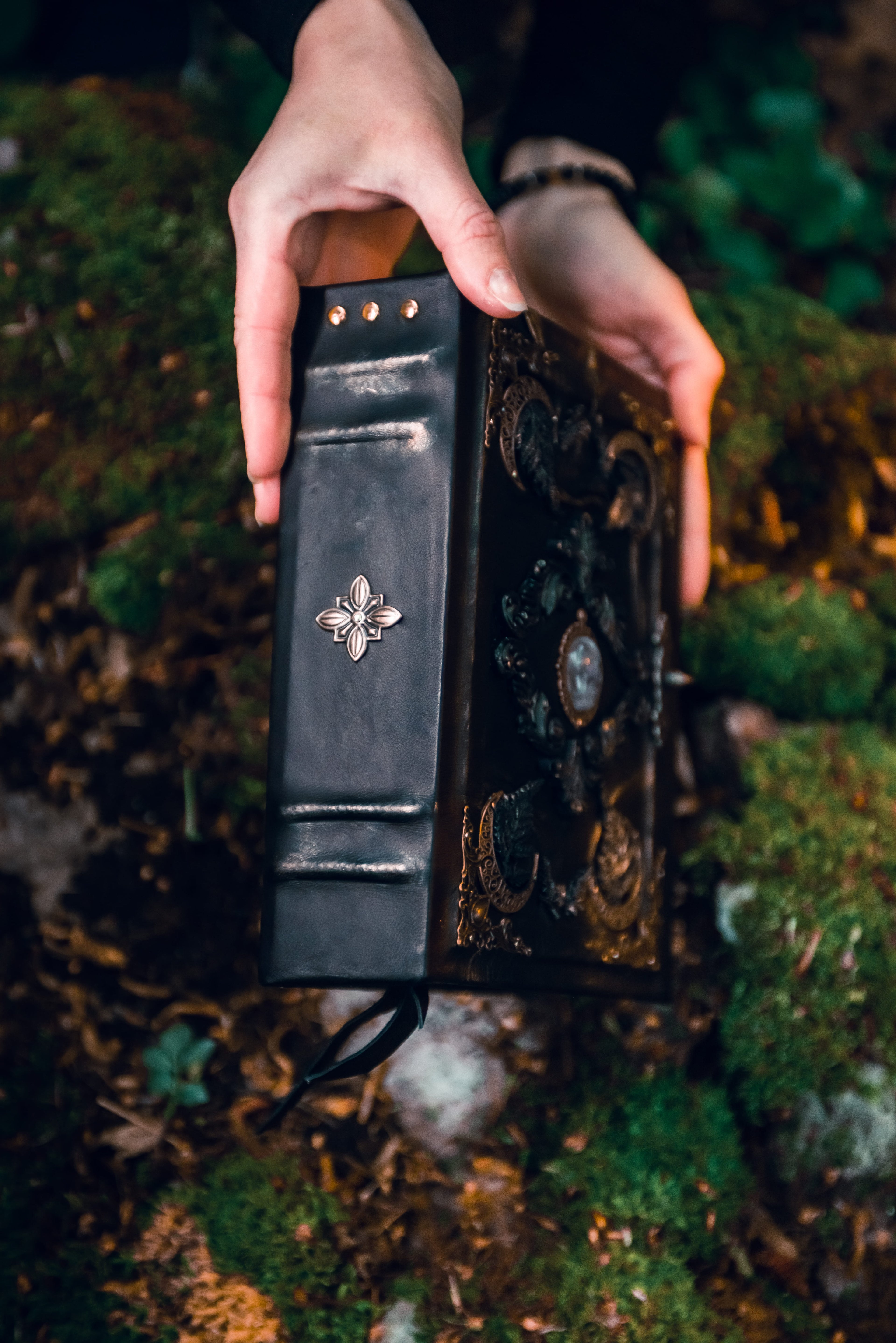 Amethyst Moon Grimoire – Witchcraft Book of Shadows, Handmade Leather Journal, Moon Phases SpellBook