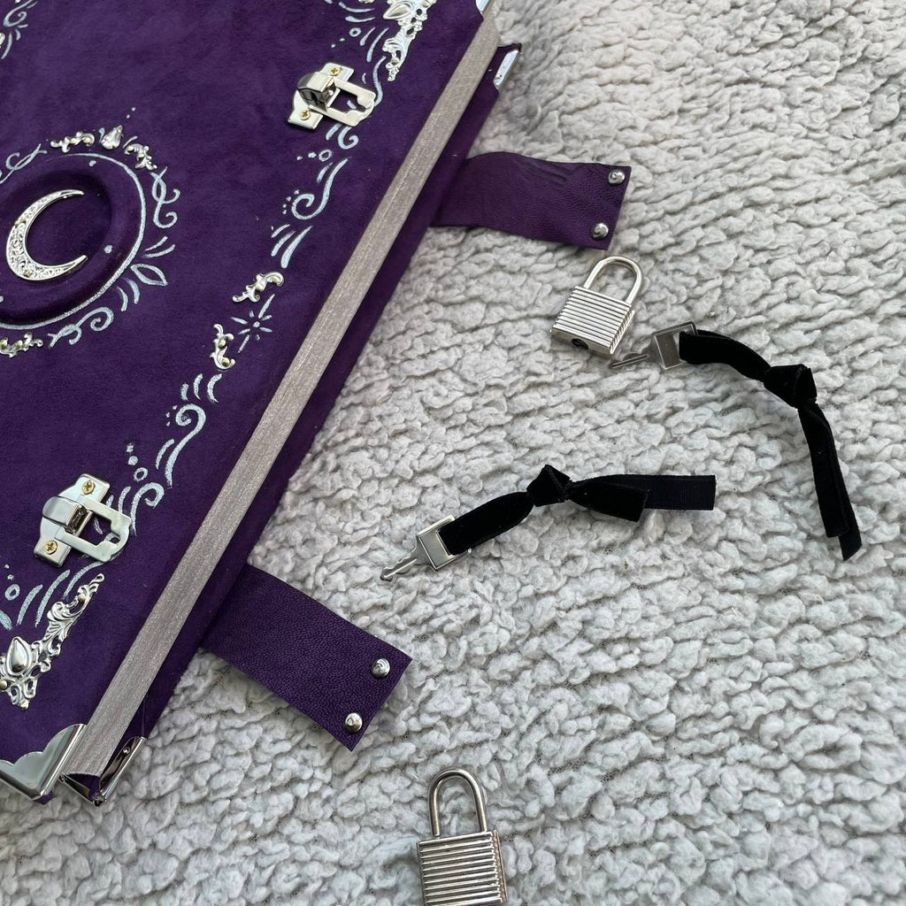 Handmade Suede Grimoire – Witchcraft Book of Shadows with Lock