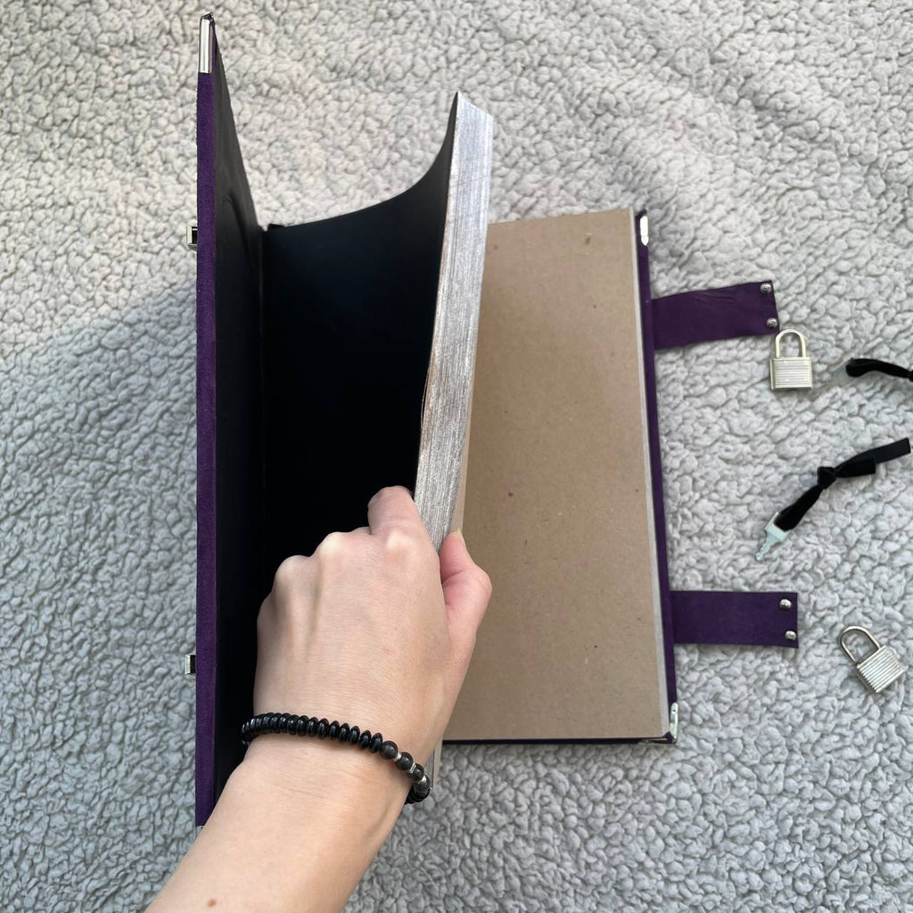 Handmade Suede Grimoire – Witchcraft Book of Shadows with Lock