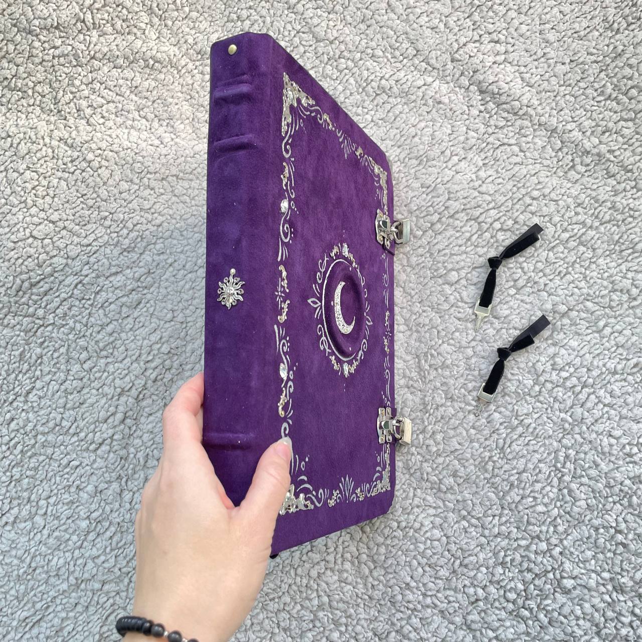 Handmade Suede Grimoire – Witchcraft Book of Shadows with Lock