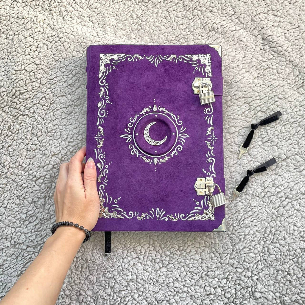 Handmade Suede Grimoire – Witchcraft Book of Shadows with Lock
