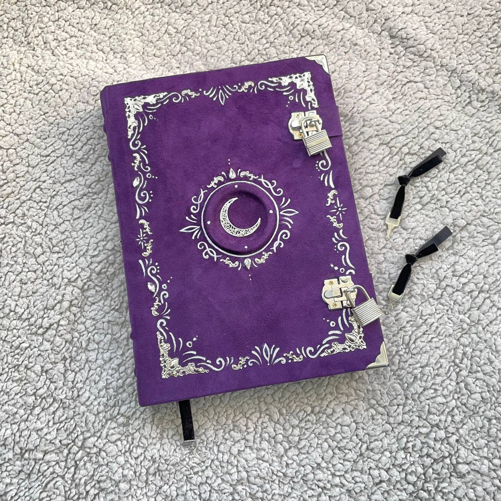 Handmade Suede Grimoire – Witchcraft Book of Shadows with Lock
