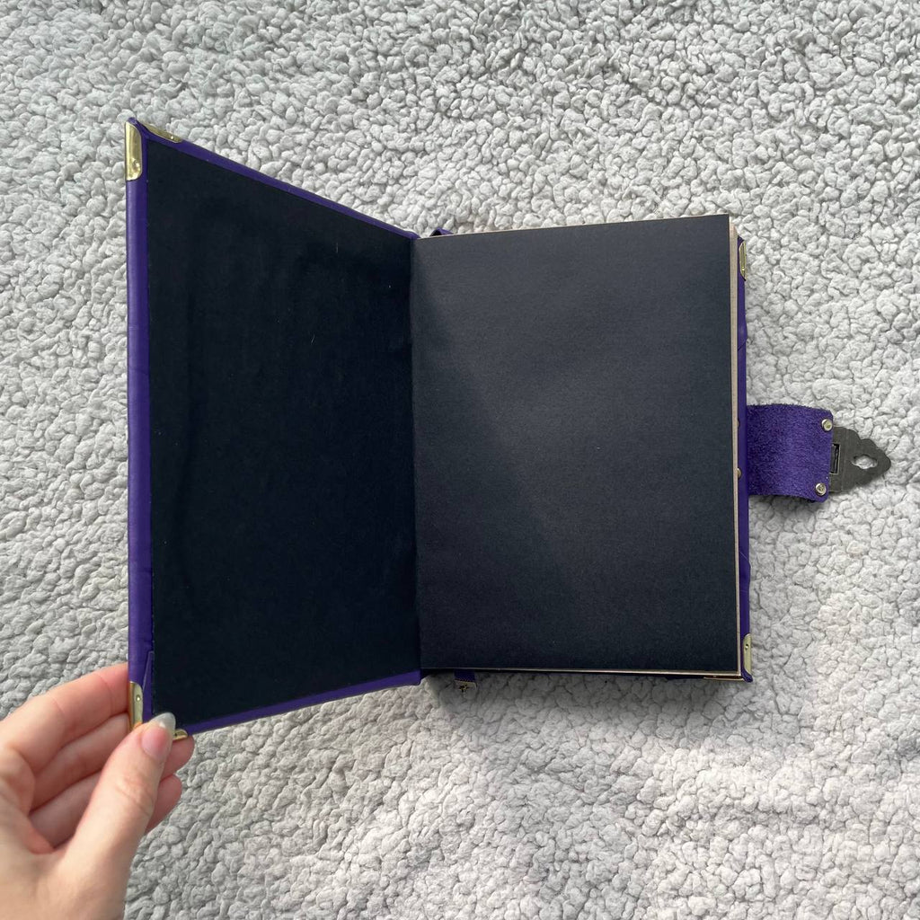 Triple Moon Witch Grimoire Journal – Leather Diary in Purple & Gold