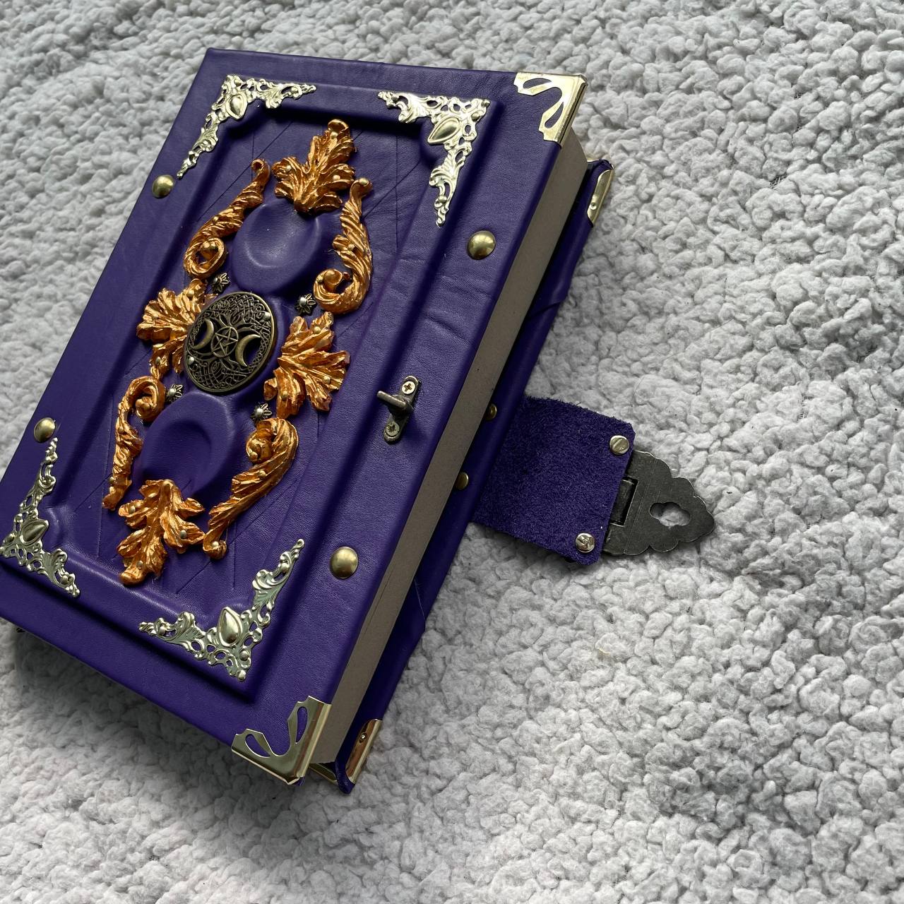 Triple Moon Witch Grimoire Journal – Leather Diary in Purple & Gold