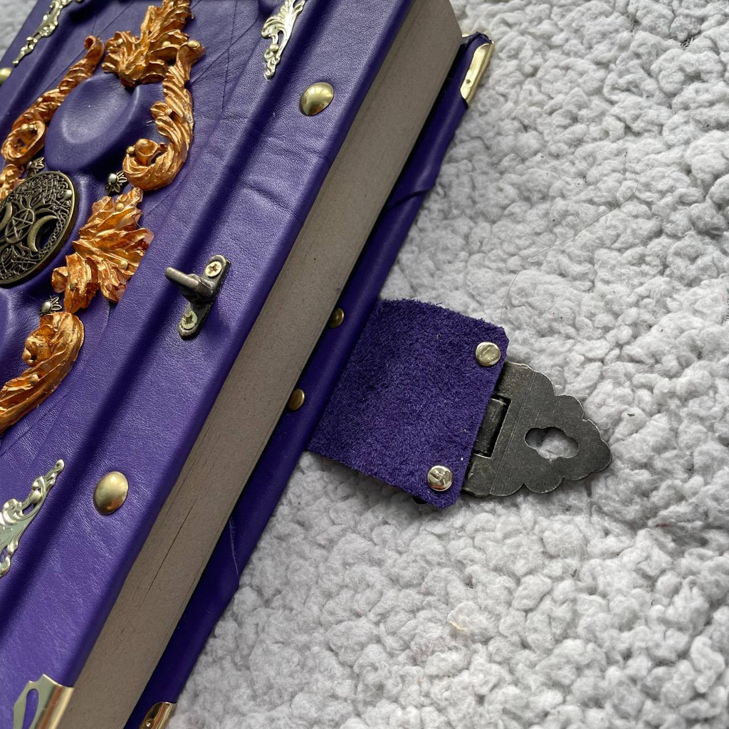 Triple Moon Witch Grimoire Journal – Leather Diary in Purple & Gold