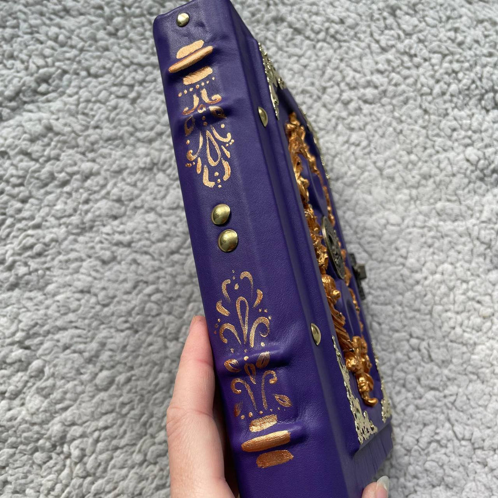 Triple Moon Witch Grimoire Journal – Leather Diary in Purple & Gold