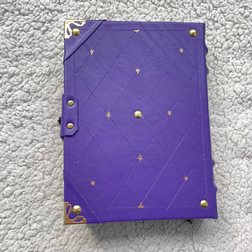 Triple Moon Witch Grimoire Journal – Leather Diary in Purple & Gold