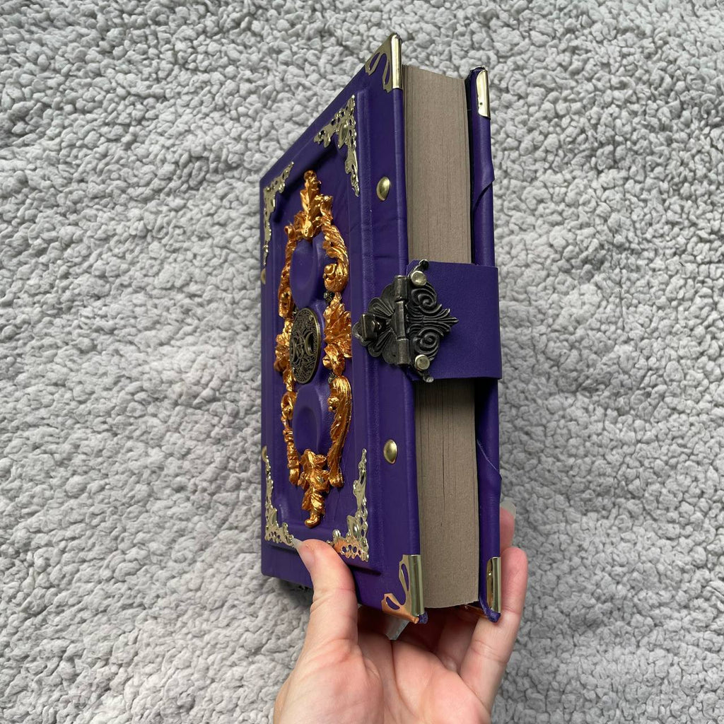 Triple Moon Witch Grimoire Journal – Leather Diary in Purple & Gold