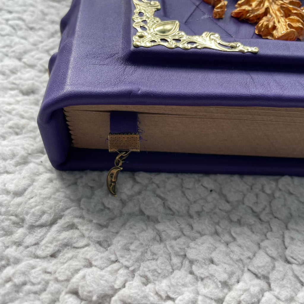 Triple Moon Witch Grimoire Journal – Leather Diary in Purple & Gold