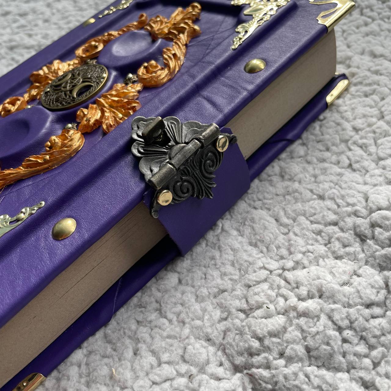Triple Moon Witch Grimoire Journal – Leather Diary in Purple & Gold