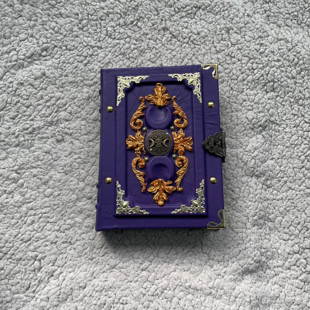 Triple Moon Witch Grimoire Journal – Leather Diary in Purple & Gold