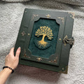 Ancestral Magic Grimoire Emerald Heritage | Leather Handmade Binder | Witchcraft Family Book | Removable Pages