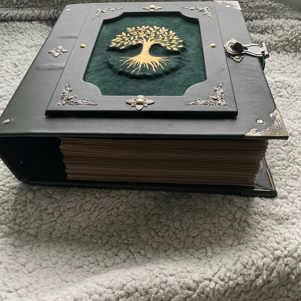 Ancestral Magic Grimoire Emerald Heritage | Leather Handmade Binder | Witchcraft Family Book | Removable Pages