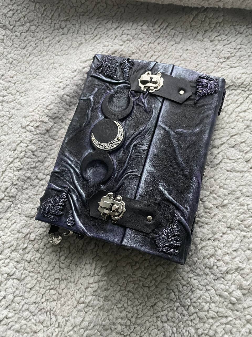 Lilac Fern Grimoire – Handcrafted Leather Spellbook with Triple Moon