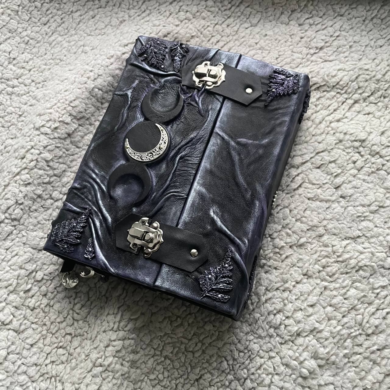 Lilac Fern Grimoire – Handcrafted Leather Spellbook with Triple Moon