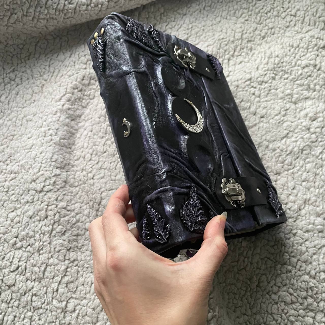 Lilac Fern Grimoire – Handcrafted Leather Spellbook with Triple Moon