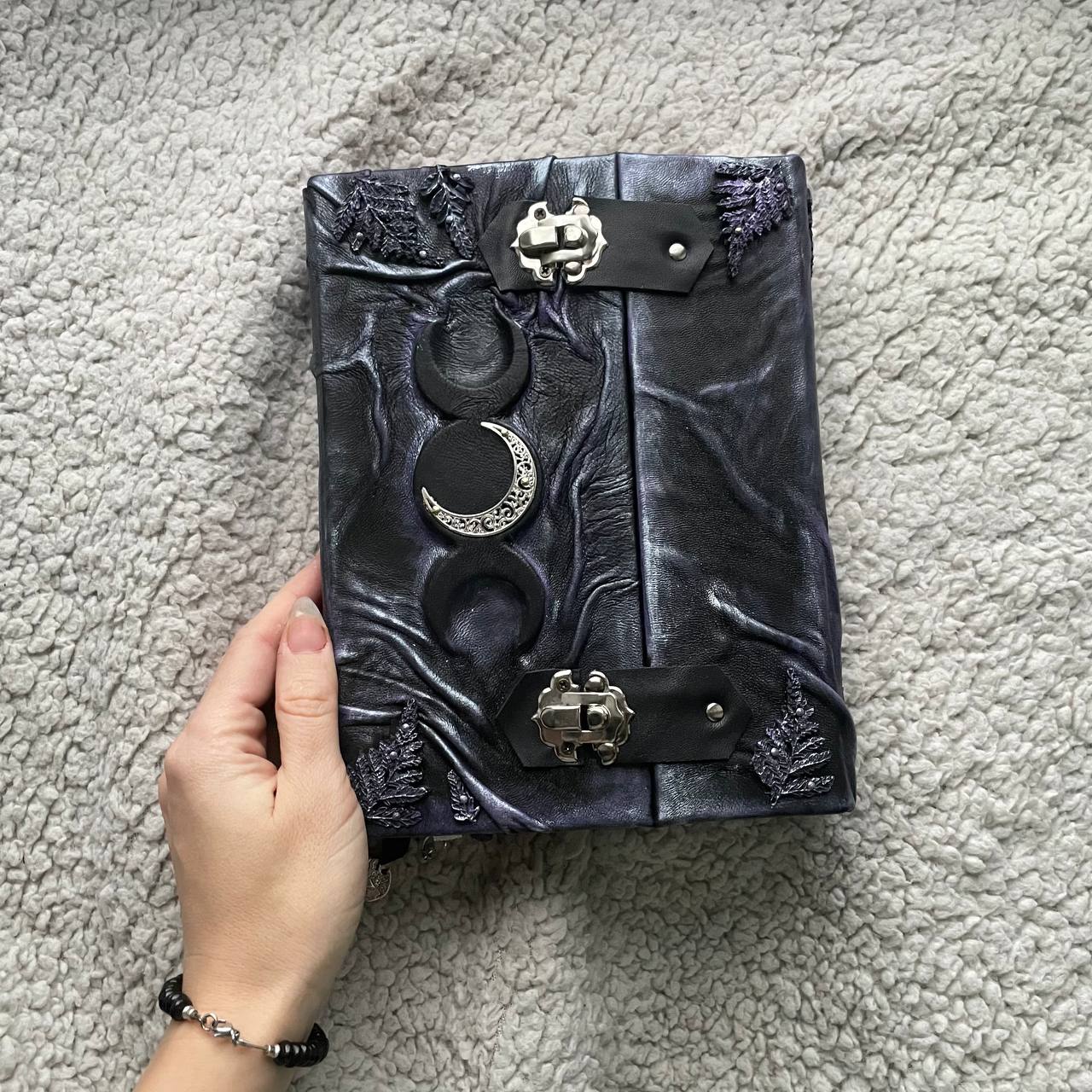 Lilac Fern Grimoire – Handcrafted Leather Spellbook with Triple Moon