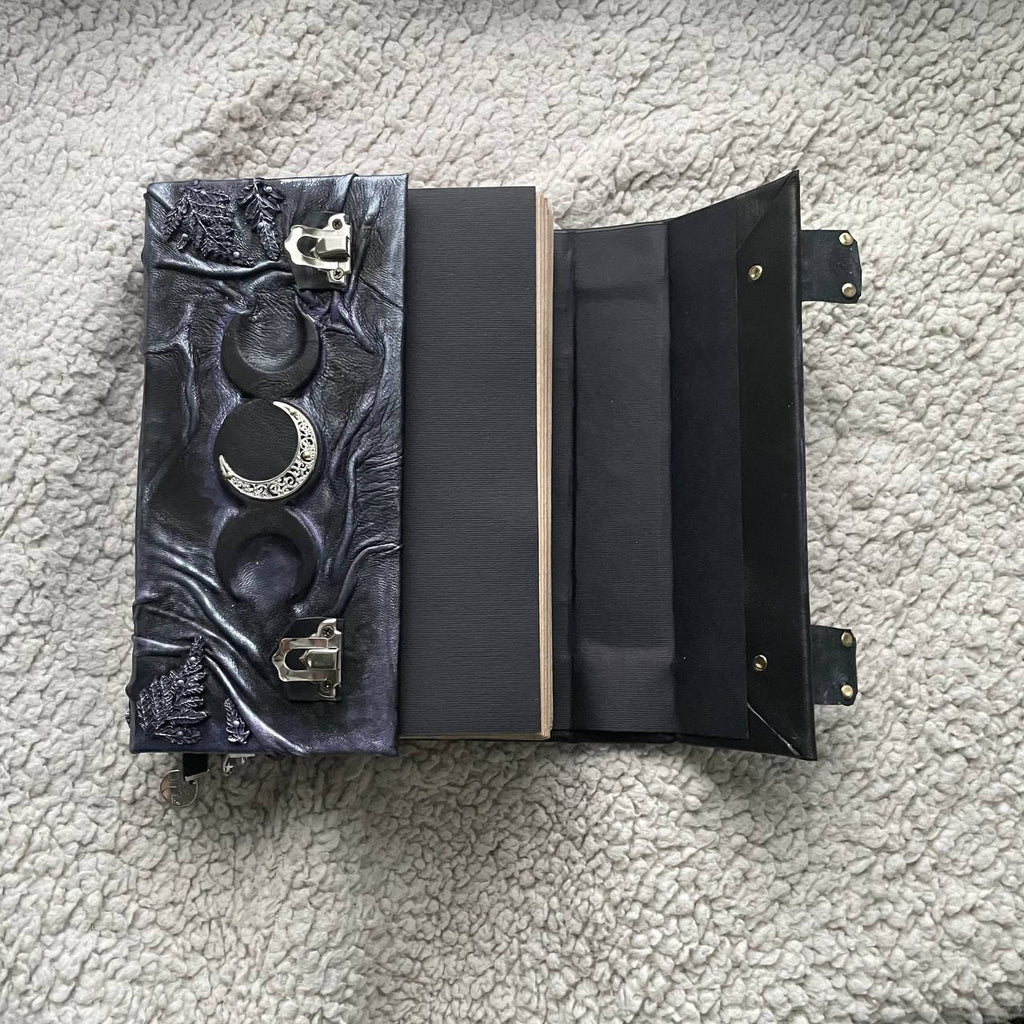 Lilac Fern Grimoire – Handcrafted Leather Spellbook with Triple Moon
