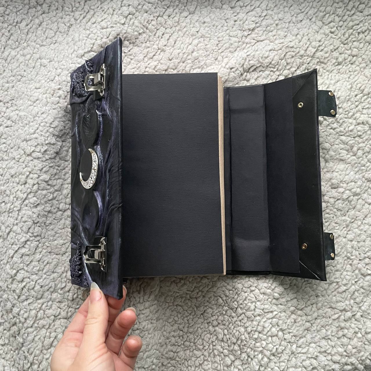 Lilac Fern Grimoire – Handcrafted Leather Spellbook with Triple Moon