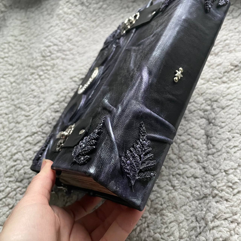 Lilac Fern Grimoire – Handcrafted Leather Spellbook with Triple Moon