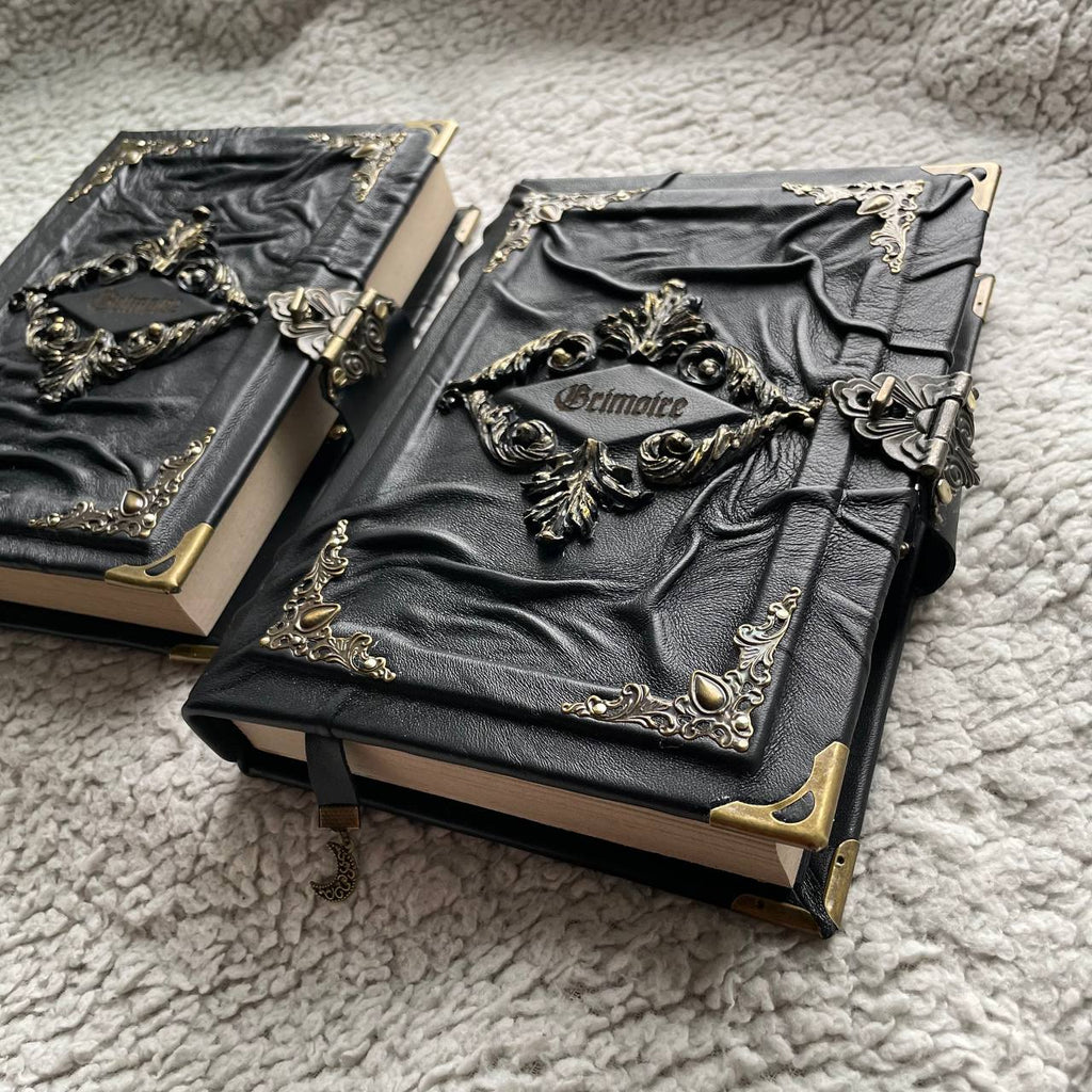 Gothic Black Leather Grimoire Handmade Witchcraft Spellbook