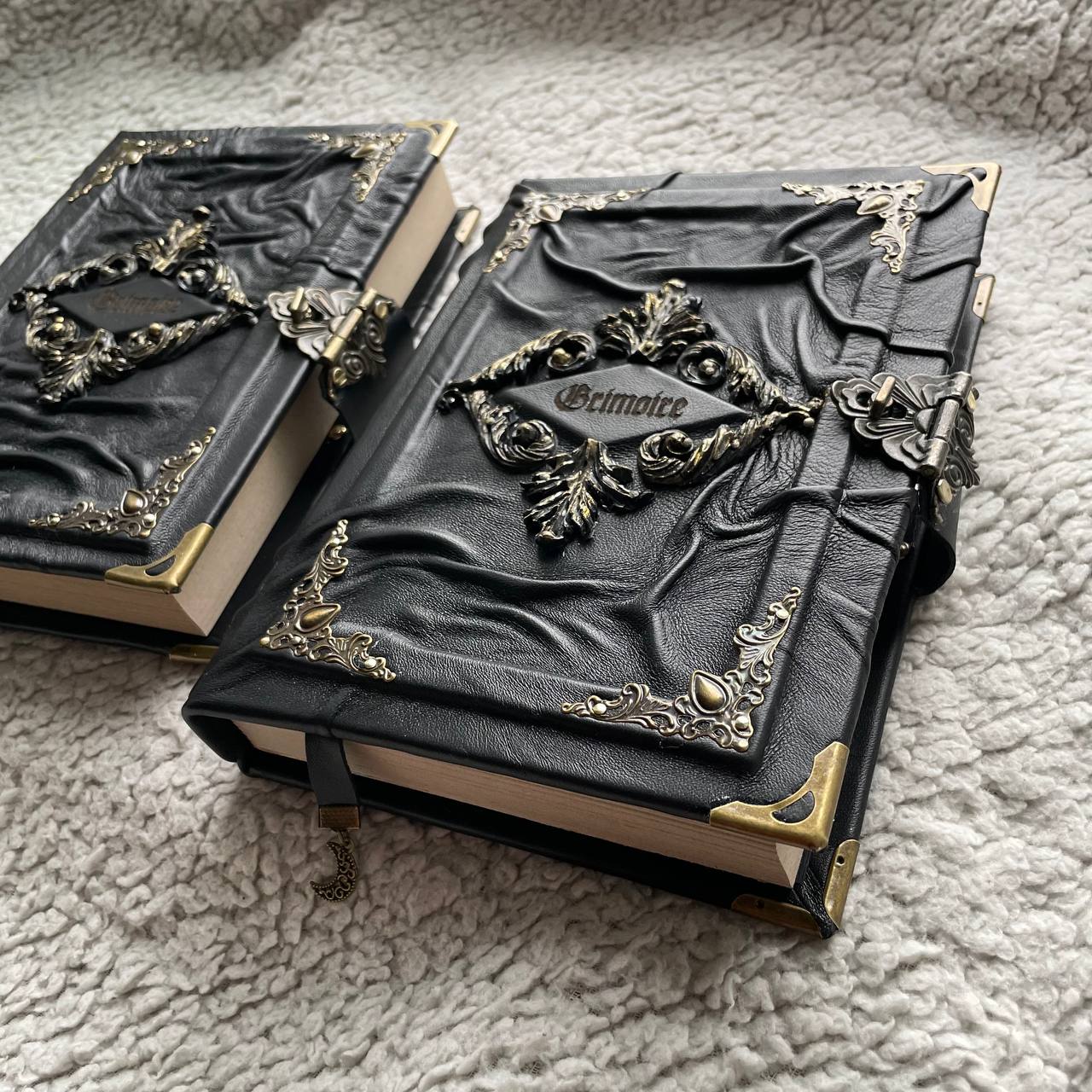 Gothic Black Leather Grimoire Handmade Witchcraft Spellbook