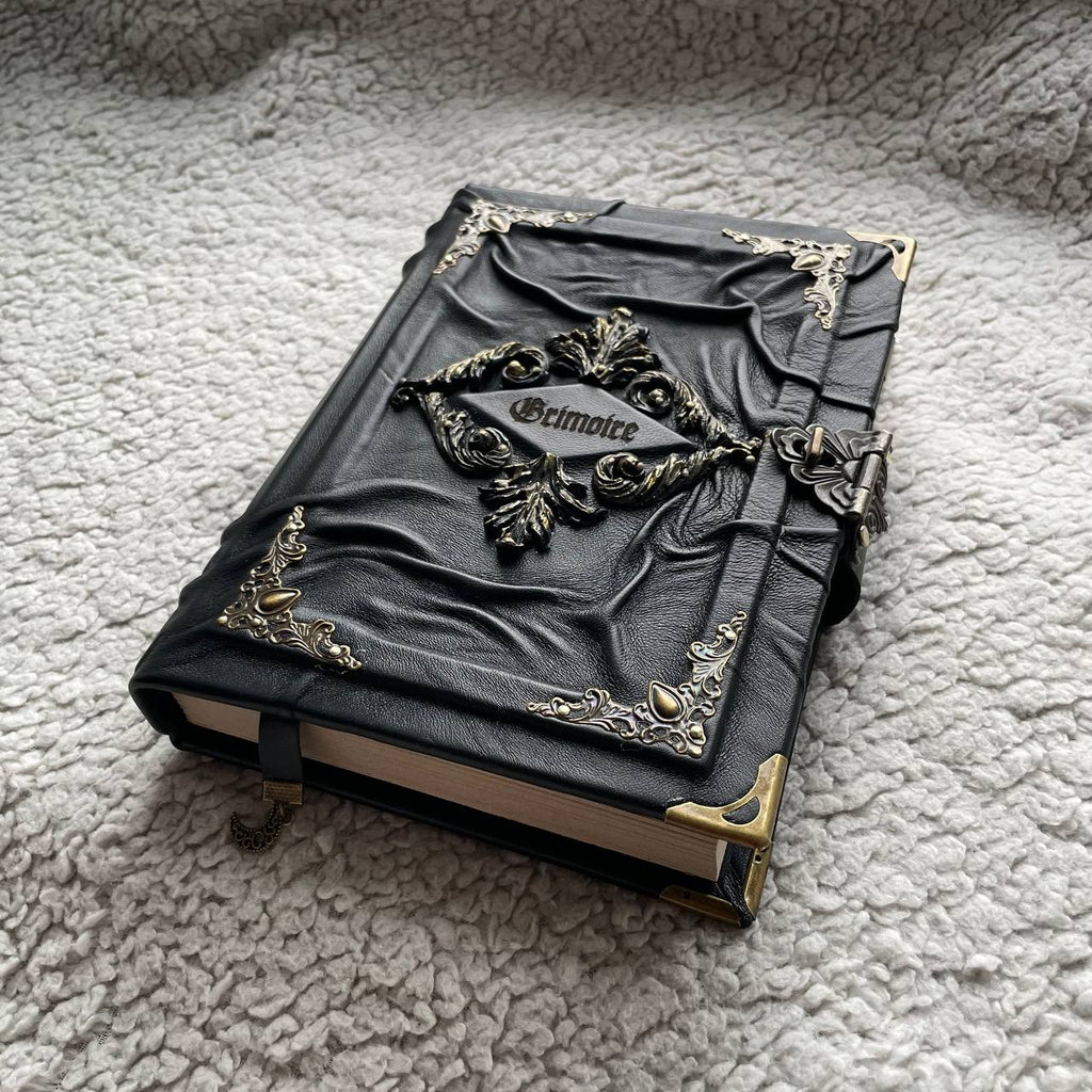 Gothic Black Leather Grimoire Handmade Witchcraft Spellbook