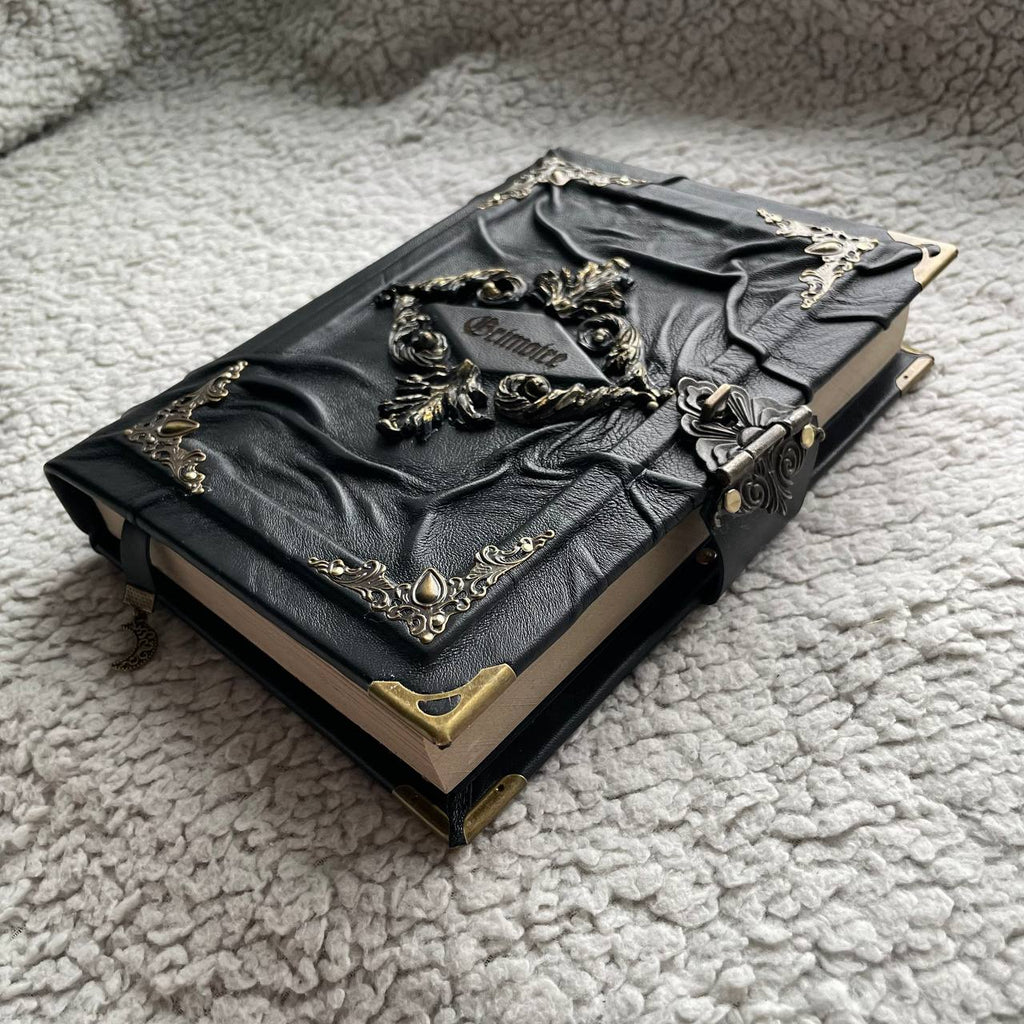 Gothic Black Leather Grimoire Handmade Witchcraft Spellbook