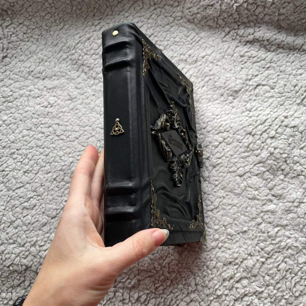 Gothic Black Leather Grimoire Handmade Witchcraft Spellbook
