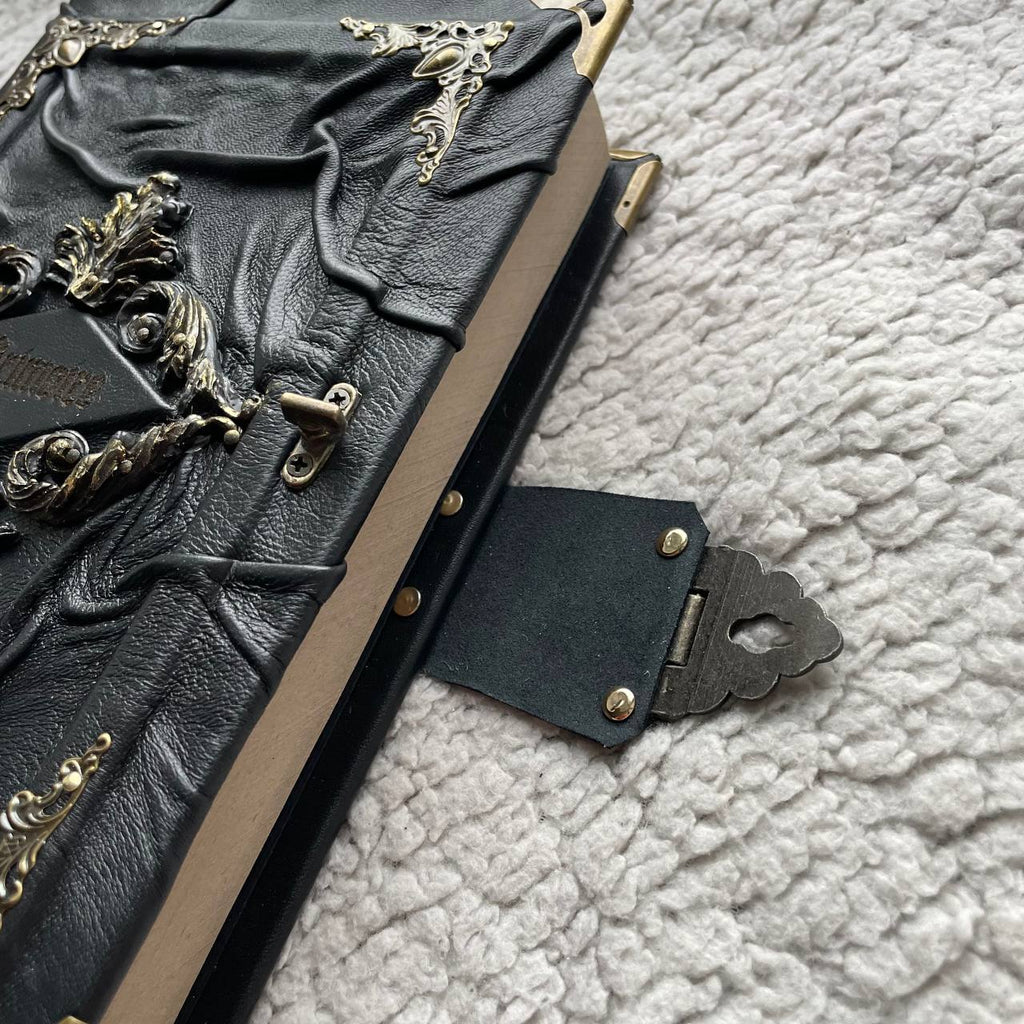 Gothic Black Leather Grimoire Handmade Witchcraft Spellbook