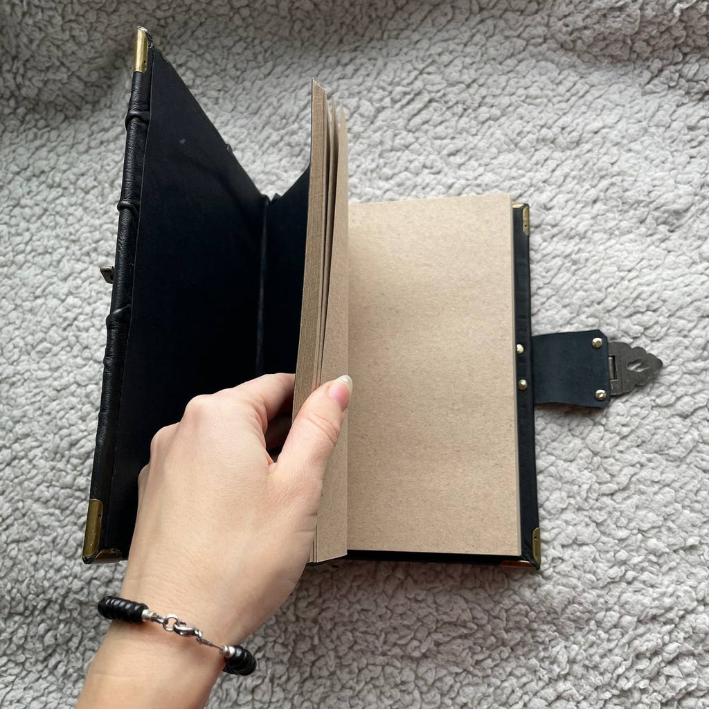 Gothic Black Leather Grimoire Handmade Witchcraft Spellbook