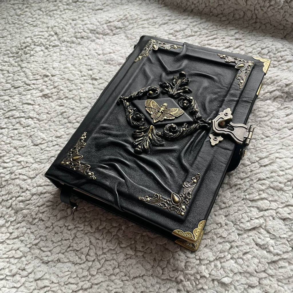 Death’s Head Moth Grimoire – Gothic Leather Witchcraft Journal for Dark Arts