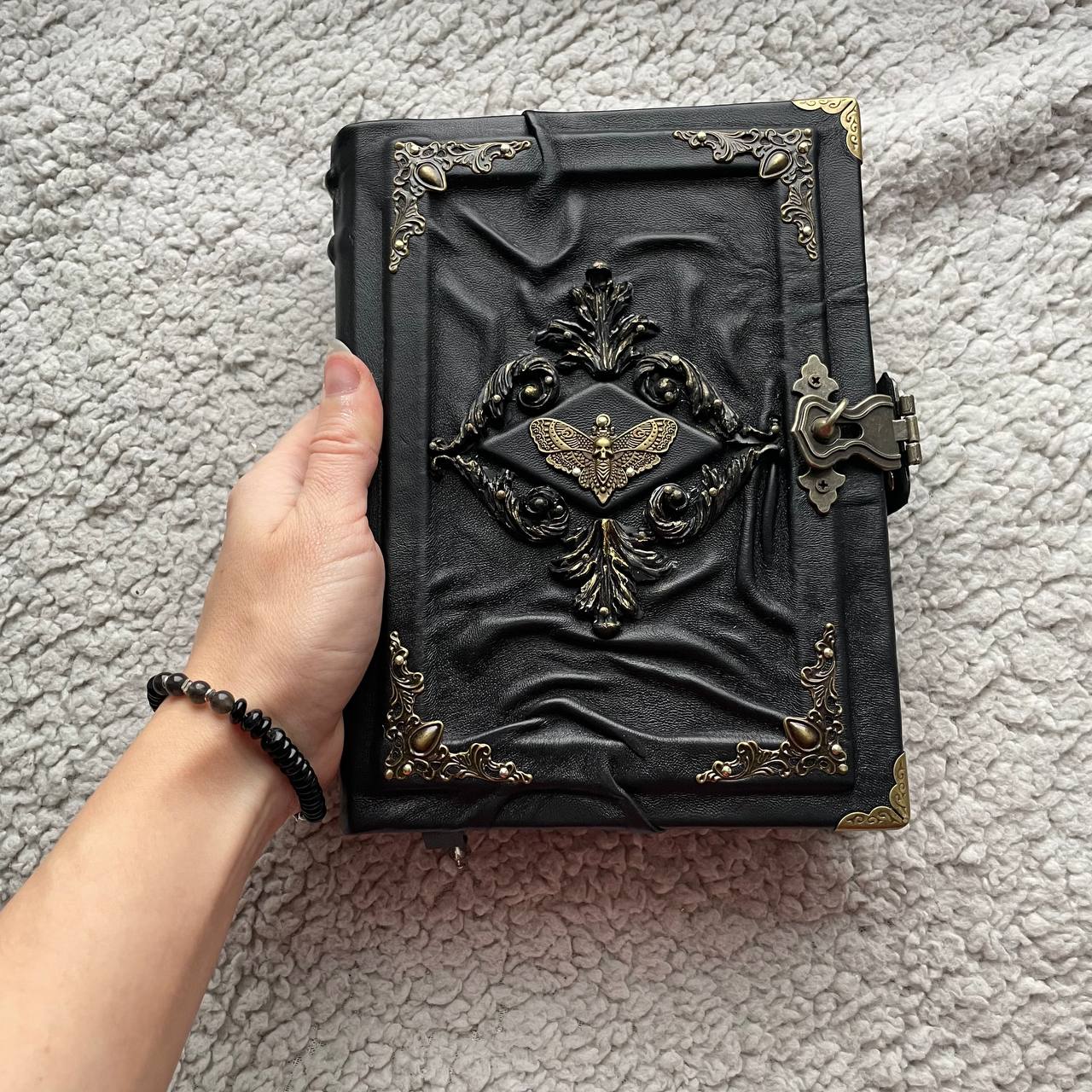 Death’s Head Moth Grimoire – Gothic Leather Witchcraft Journal for Dark Arts