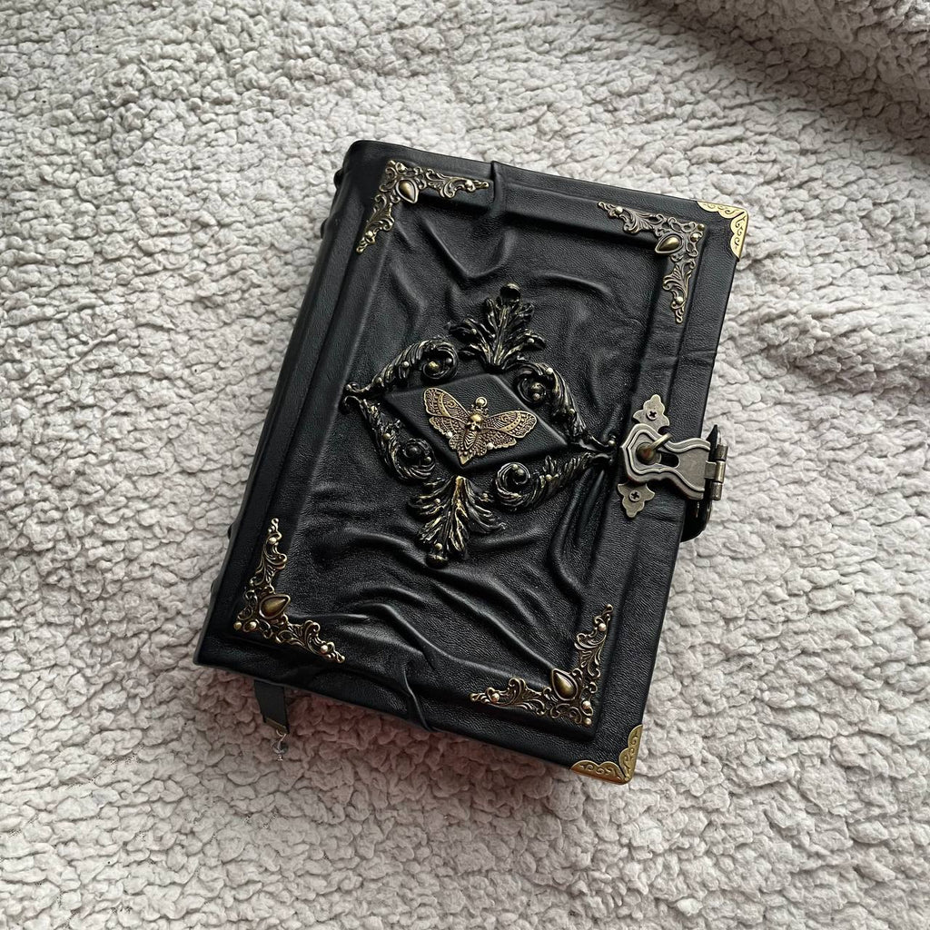 Death’s Head Moth Grimoire – Gothic Leather Witchcraft Journal for Dark Arts