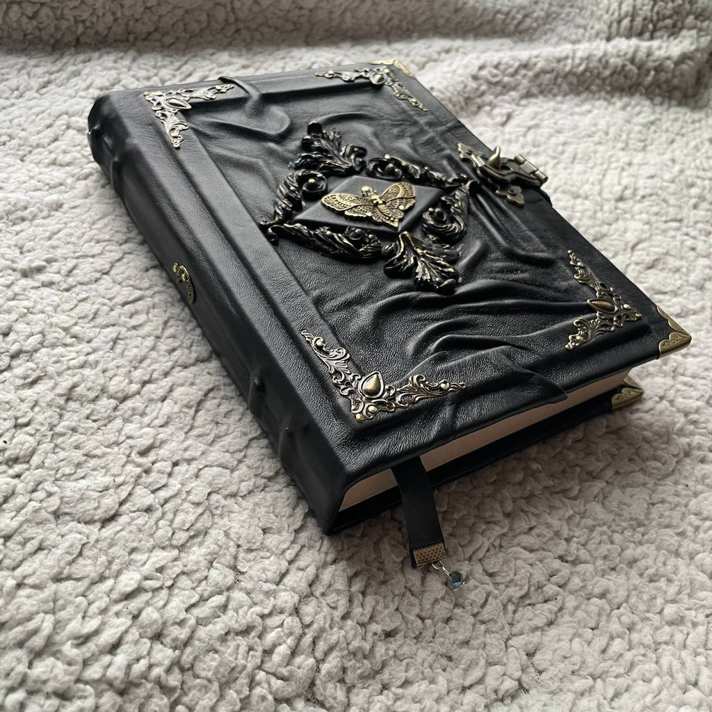 Death’s Head Moth Grimoire – Gothic Leather Witchcraft Journal for Dark Arts