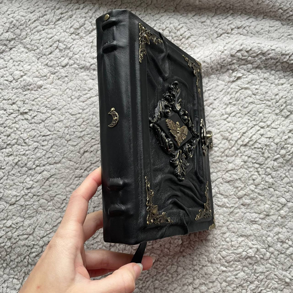 Death’s Head Moth Grimoire – Gothic Leather Witchcraft Journal for Dark Arts