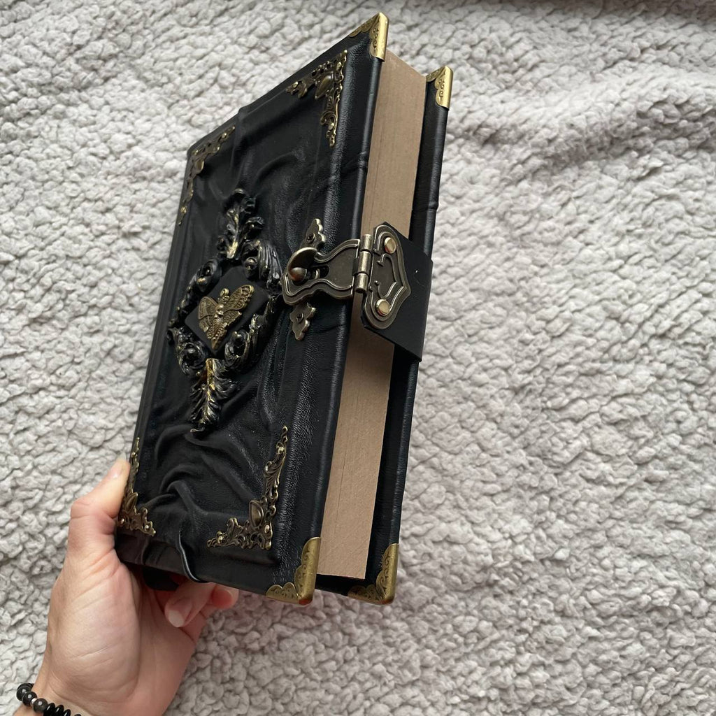 Death’s Head Moth Grimoire – Gothic Leather Witchcraft Journal for Dark Arts